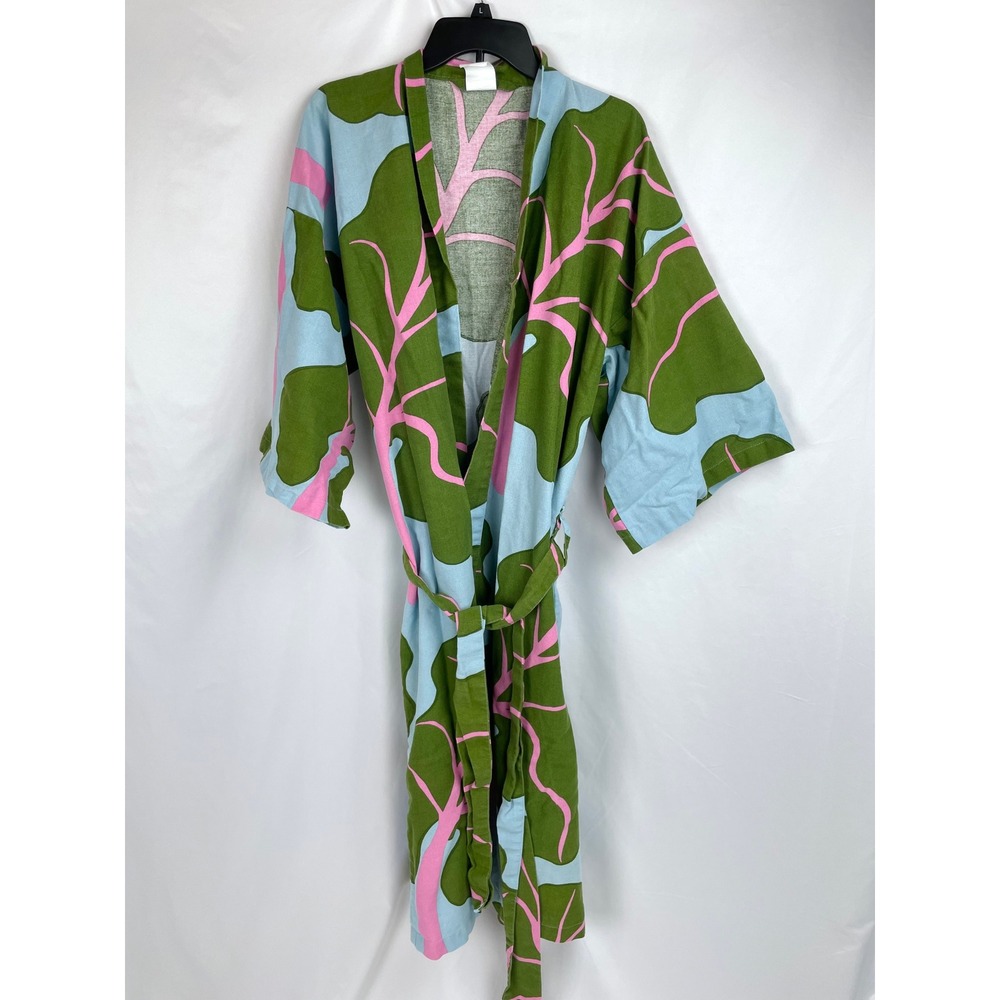 Ikea Marimekko Bastua Adult L/XL Green Leaf Blue Kimono Robe